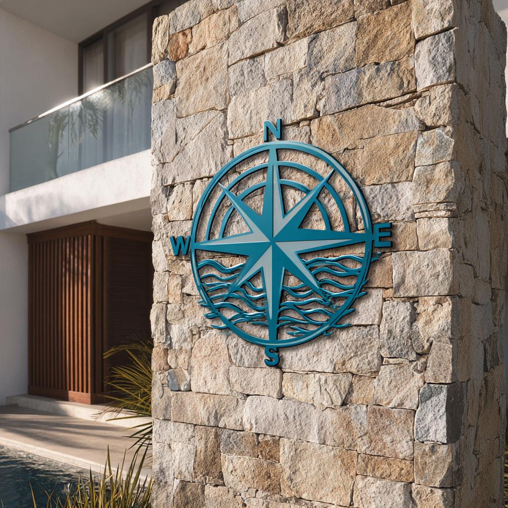 Nautical Compass Rose Metal Wall Art, Coastal Beach Decor, UV Printed Aluminum Sign
