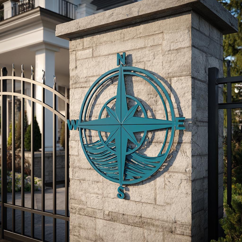 Nautical Compass Rose Metal Wall Art, Coastal Beach Decor, UV Printed Aluminum Sign