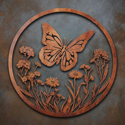 Butterfly Wildflower Metal Wall Art, UV Printed Aluminum Garden Decor
