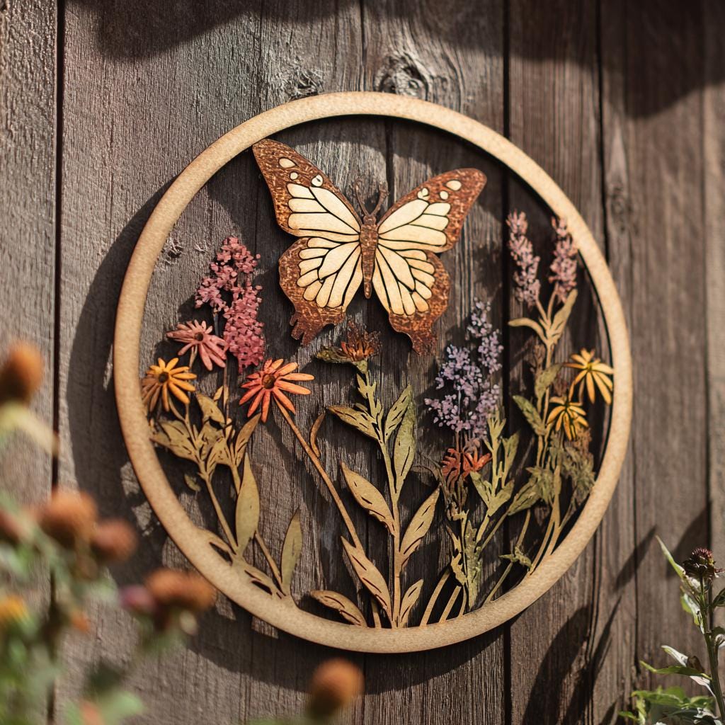 Butterfly Wildflower Metal Wall Art, UV Printed Aluminum Garden Decor