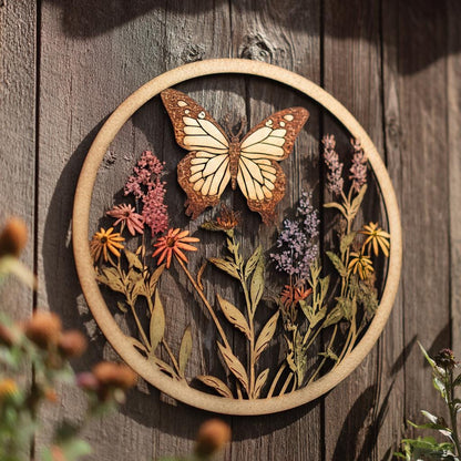 Butterfly Wildflower Metal Wall Art, UV Printed Aluminum Garden Decor