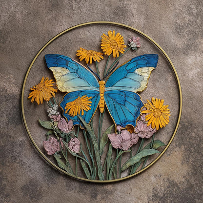 Butterfly Wildflower Metal Wall Art, UV Printed Aluminum Garden Decor