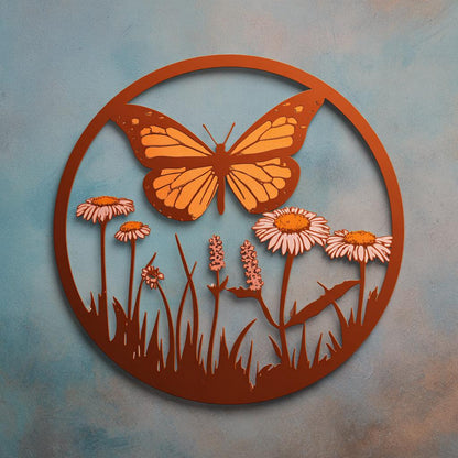 Butterfly Wildflower Metal Wall Art, UV Printed Aluminum Garden Decor