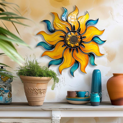 UV Printed Aluminum Sunburst Wave Metal Wall Art, Coastal Ocean, Beach House Patio Sign