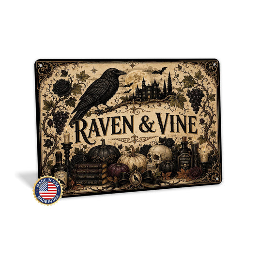Raven and Vine Gothic Halloween Metal Sign, Gothic Halloween, Raven Wall Decor, Halloween Sign, Gothic Home Decor, Spooky Wall Art