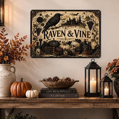 Raven and Vine Gothic Halloween Metal Sign, Gothic Halloween, Raven Wall Decor, Halloween Sign, Gothic Home Decor, Spooky Wall Art