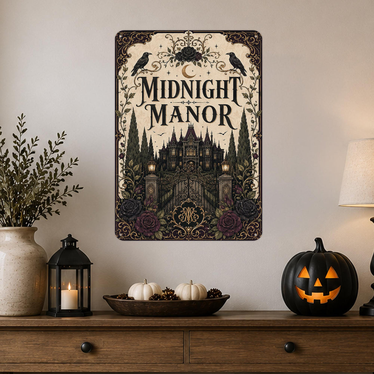 Midnight Manor Haunted Mansion Metal Sign, Haunted Mansion, Halloween Decor, Gothic Halloween, Haunted House, Halloween Signs, Spooky Decor
