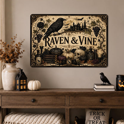 Raven and Vine Gothic Halloween Metal Sign, Gothic Halloween, Raven Wall Decor, Halloween Sign, Gothic Home Decor, Spooky Wall Art