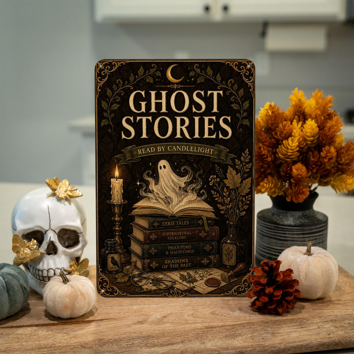 Ghost Stories Read by Candlelight Metal Sign, Ghost Stories, Halloween Decor, Gothic Halloween, Halloween Art, Ghost Decor, Gothic Halloween