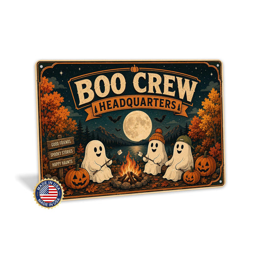 Boo Crew Headquarters Metal Sign, Ghost Campfire, Halloween Decor, Halloween Signs, Ghost Wall Decor, Spooky Campfire, Ghost Decor, Boo Crew