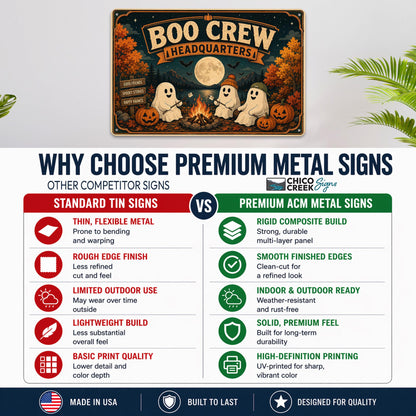 Boo Crew Headquarters Metal Sign, Ghost Campfire, Halloween Decor, Halloween Signs, Ghost Wall Decor, Spooky Campfire, Ghost Decor, Boo Crew