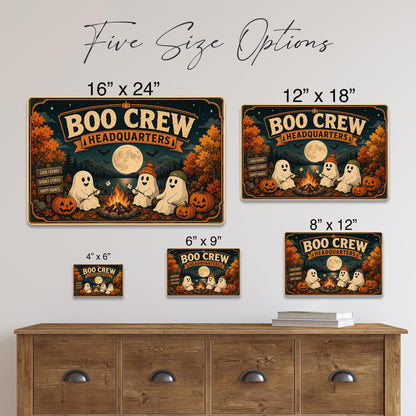 Boo Crew Headquarters Metal Sign, Ghost Campfire, Halloween Decor, Halloween Signs, Ghost Wall Decor, Spooky Campfire, Ghost Decor, Boo Crew