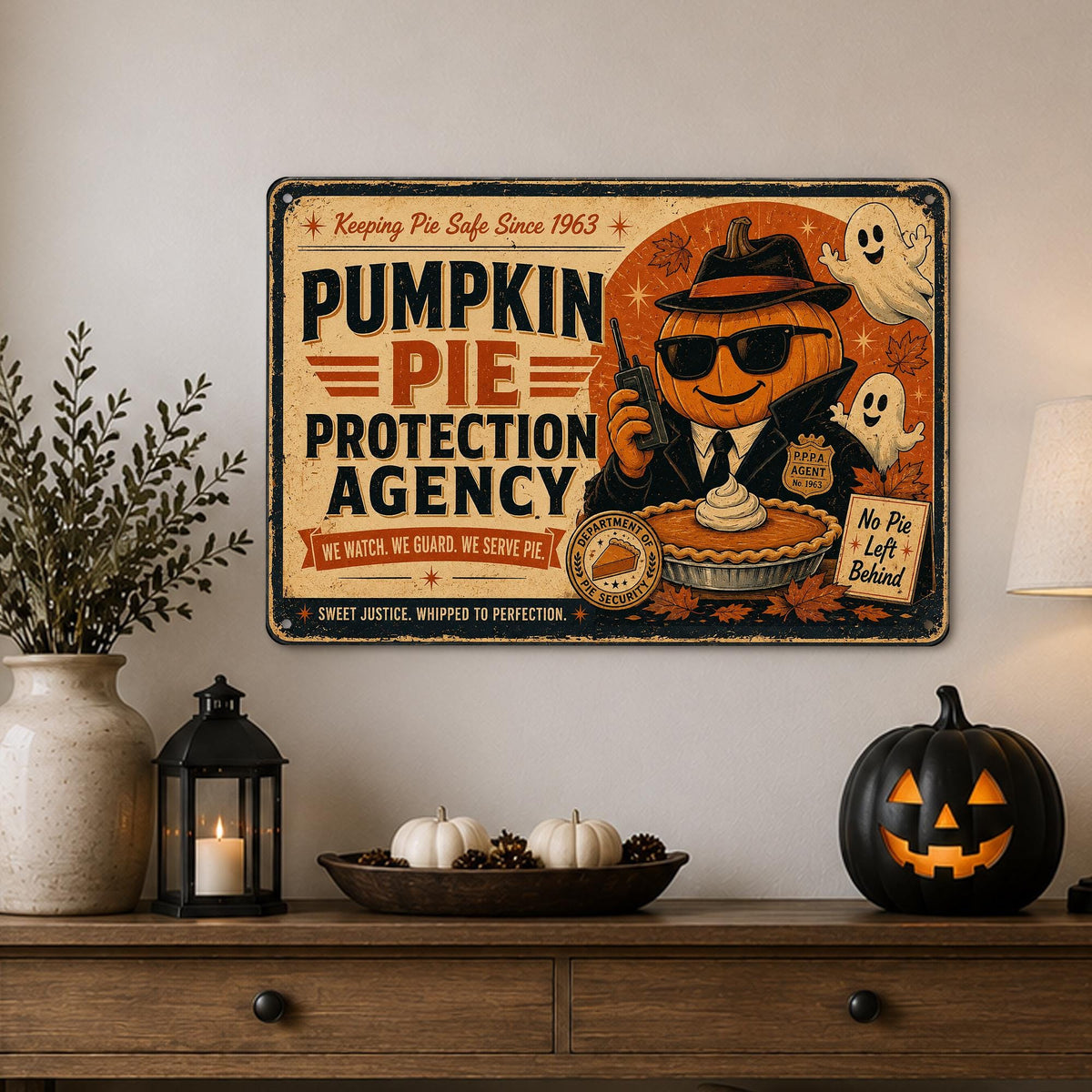 Pumpkin Pie Protection Agency Halloween Metal Sign, Funny Halloween Sign, Pumpkin Pie, Thanksgiving Decor, Fall Decor, Kitchen Decor, Pie
