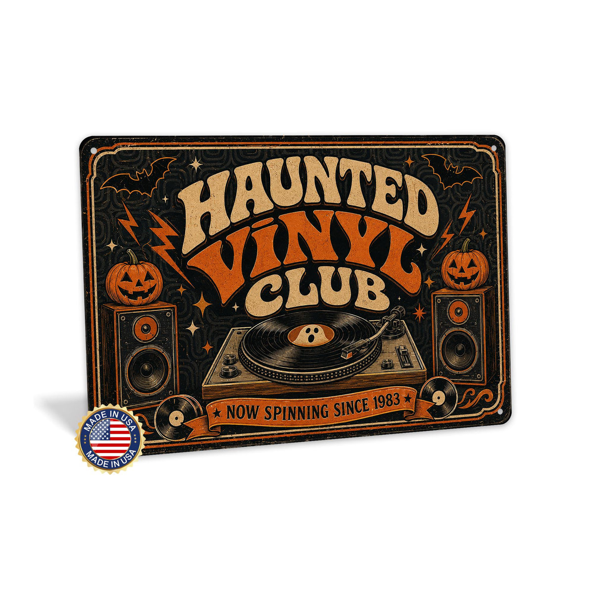 Haunted Vinyl Club Now Spinning Metal Sign, Halloween Art, Retro Halloween, Vinyl Record Decor, Music Lover Gift, October Decor, Fall Decor