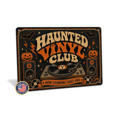 Haunted Vinyl Club Now Spinning Metal Sign, Halloween Art, Retro Halloween, Vinyl Record Decor, Music Lover Gift, October Decor, Fall Decor