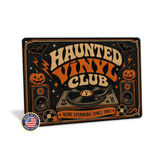 Haunted Vinyl Club Now Spinning Metal Sign, Halloween Art, Retro Halloween, Vinyl Record Decor, Music Lover Gift, October Decor, Fall Decor