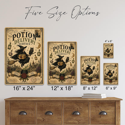 Potion Delivery Service Metal Sign, Witch Decor, Witch Wall Art, Halloween Sign, Halloween Decor, Witchy Decor, Spooky Decor, Flying Witch