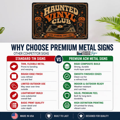 Haunted Vinyl Club Now Spinning Metal Sign, Halloween Art, Retro Halloween, Vinyl Record Decor, Music Lover Gift, October Decor, Fall Decor