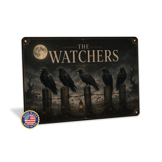 The Watchers Five Ravens Full Moon Metal Sign, Halloween Decor, Vintage Halloween, Raven Sign, Gothic Decor, Spooky Decor, Dark Academia