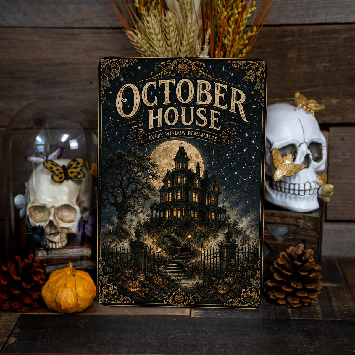 October House Metal Sign, Every Window Remembers, Halloween Sign, Haunted House, Haunted Mansion, Gothic Decor, Victorian Gothic, Moody