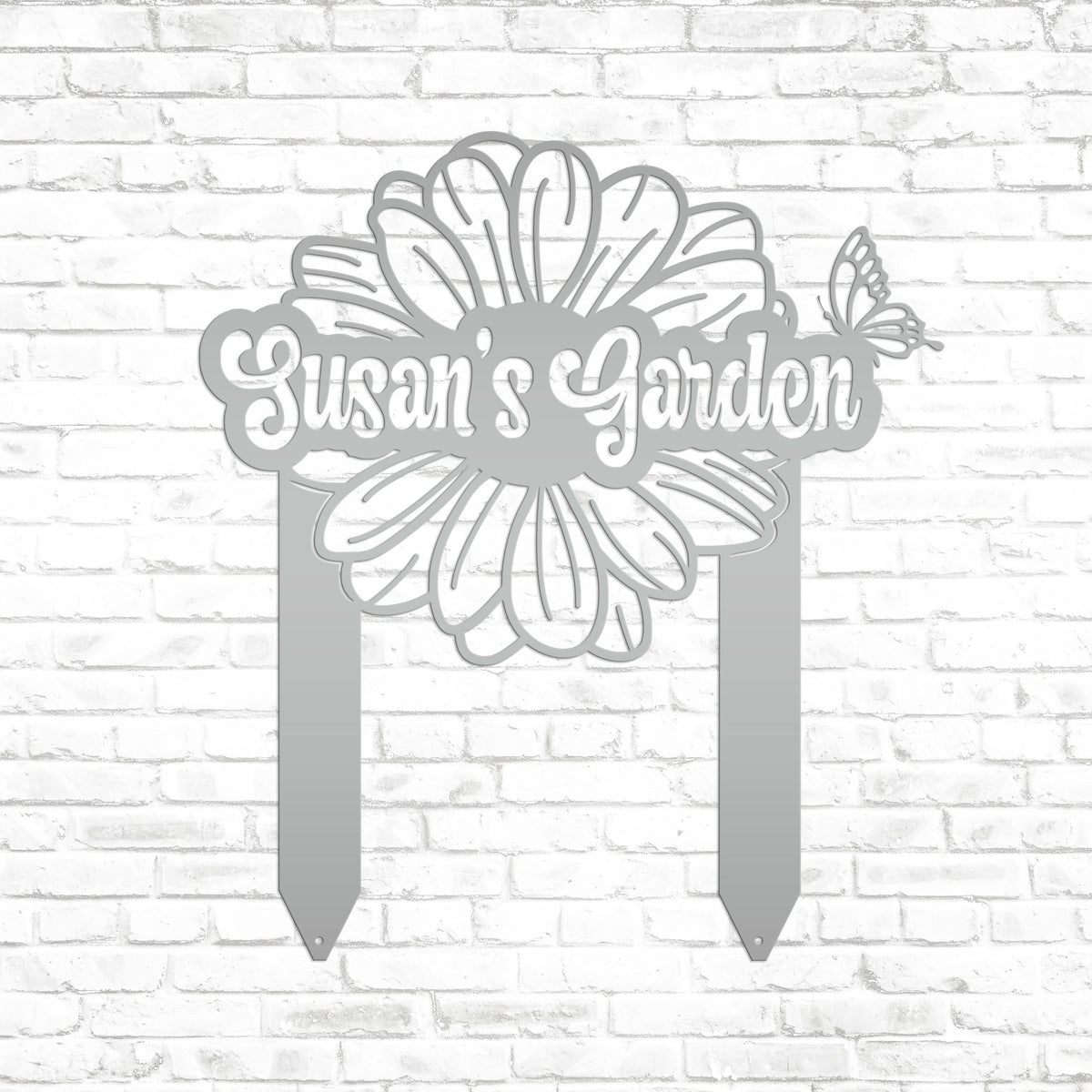 Custom Flower Yard Stake with Name- Personalized Flower and Butterfly Sign