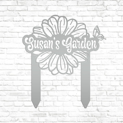 Custom Flower Yard Stake with Name- Personalized Flower and Butterfly Sign