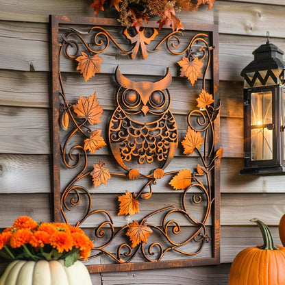 UV Printed Aluminum Owl Metal Wall Art, Rustic Woodland Botanical Decor