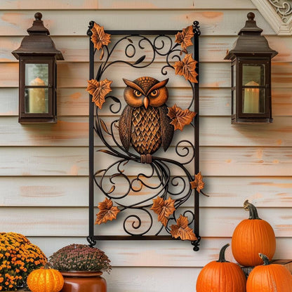 UV Printed Aluminum Owl Metal Wall Art, Rustic Woodland Botanical Decor