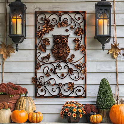 UV Printed Aluminum Owl Metal Wall Art, Rustic Woodland Botanical Decor
