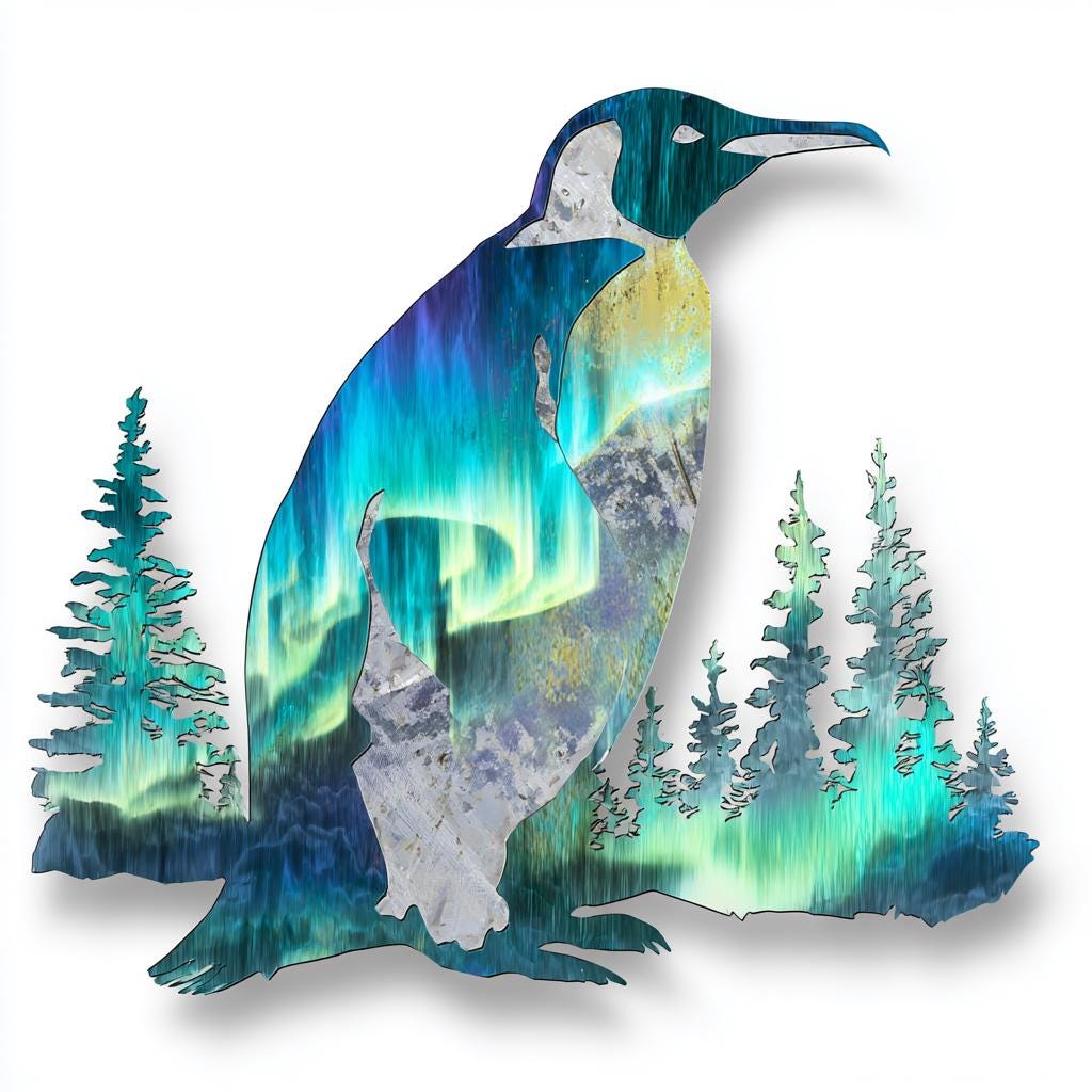 Aurora Penguin Metal Wall Art, UV Printed Aluminum Wildlife Decor