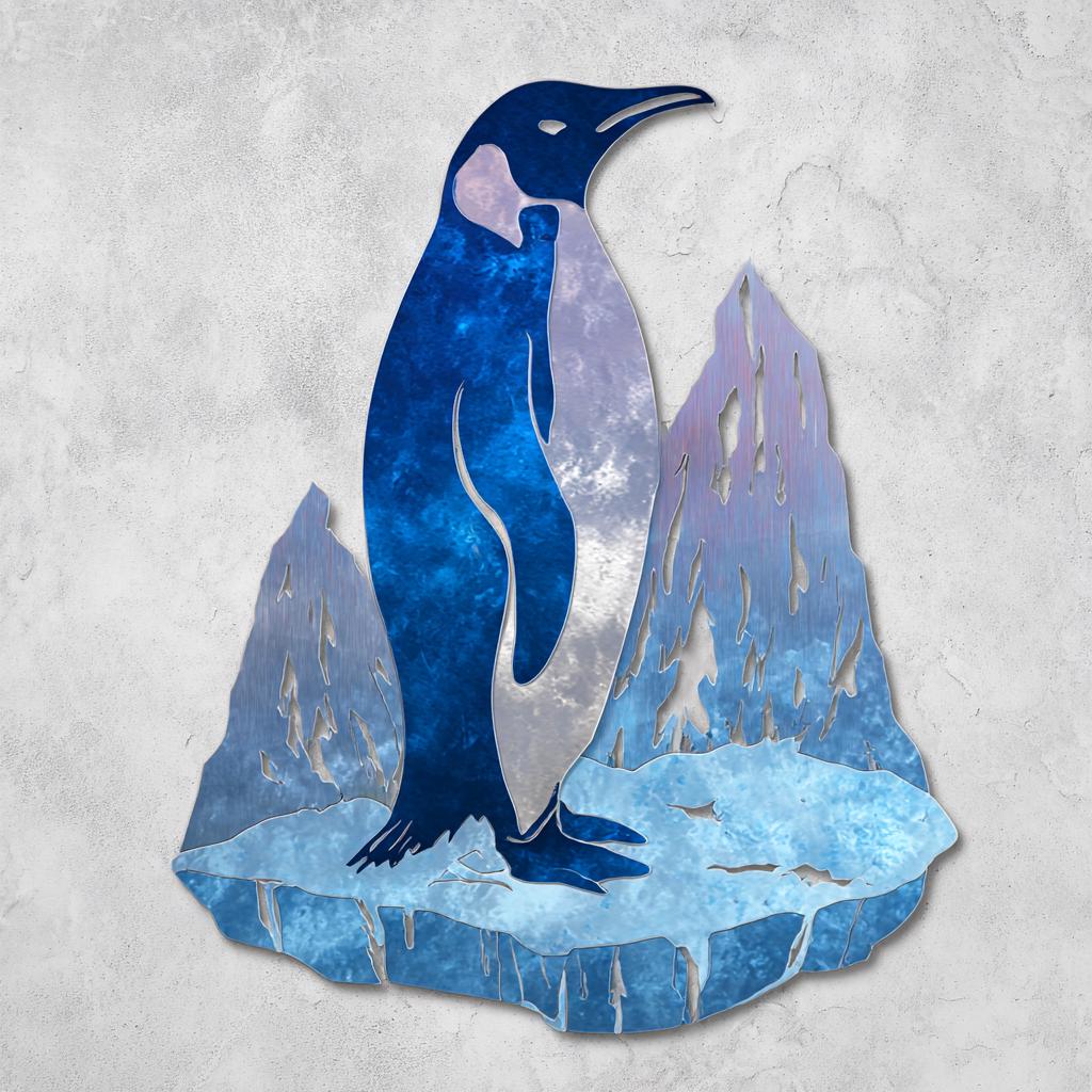 Aurora Penguin Metal Wall Art, UV Printed Aluminum Wildlife Decor