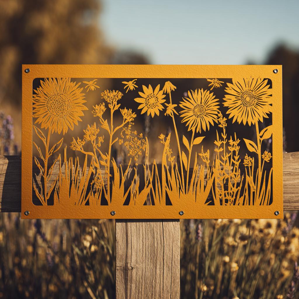 Sunflower Bee Metal Wall Art, UV Printed Aluminum Garden Decor Sign