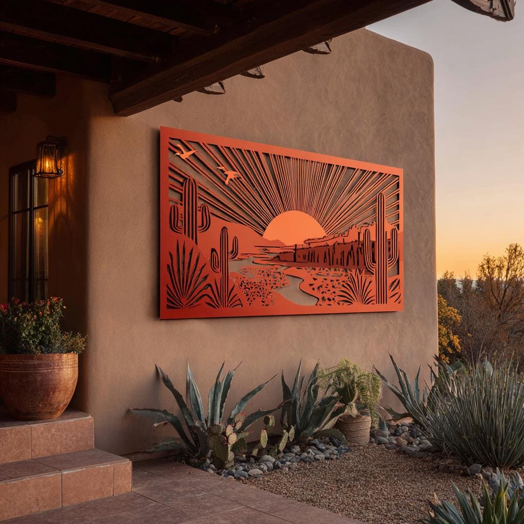 Southwest Sun Metal Wall Art, Desert Landscape Decor, UV Printed Aluminum Hanging Sign