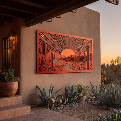 Southwest Sun Metal Wall Art, Desert Landscape Decor, UV Printed Aluminum Hanging Sign