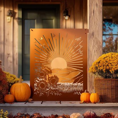 Southwest Sun Metal Wall Art, Desert Landscape Decor, UV Printed Aluminum Hanging Sign