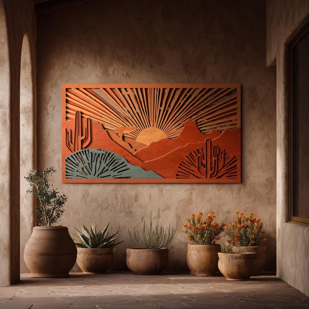 Southwest Sun Metal Wall Art, Desert Landscape Decor, UV Printed Aluminum Hanging Sign