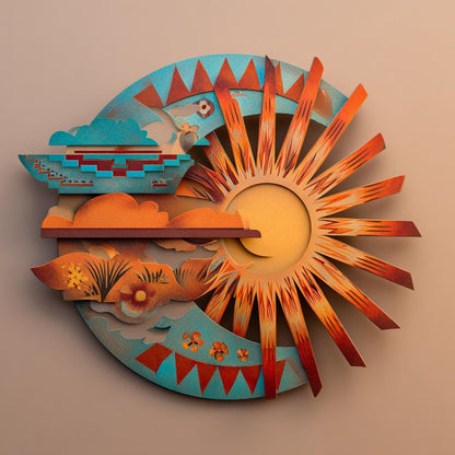 Southwest Sun Metal Wall Art, Desert Landscape Decor, UV Printed Aluminum Hanging Sign
