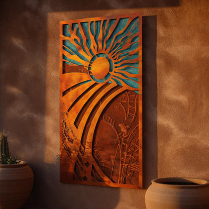 Southwest Sun Metal Wall Art, Desert Landscape Decor, UV Printed Aluminum Hanging Sign