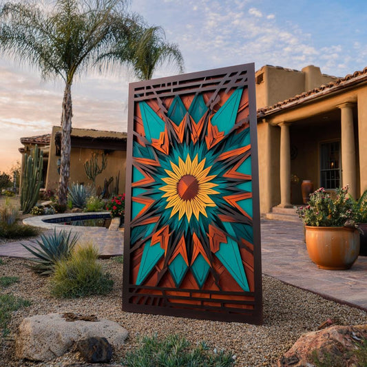 Southwest Sun Metal Wall Art, Desert Landscape Decor, UV Printed Aluminum Hanging Sign