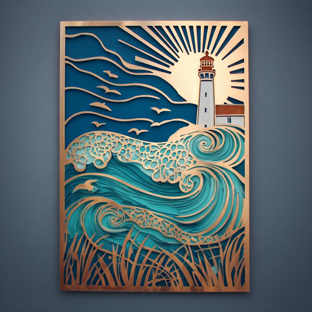 Ocean Lighthouse Metal Wall Art, Coastal Beach House Decor, UV Printed Aluminum Sign