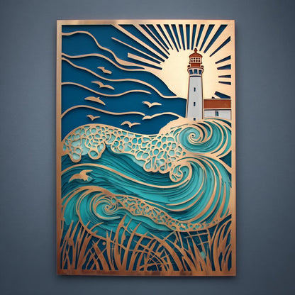 Ocean Lighthouse Metal Wall Art, Coastal Beach House Decor, UV Printed Aluminum Sign