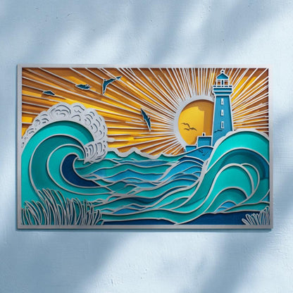 Ocean Lighthouse Metal Wall Art, Coastal Beach House Decor, UV Printed Aluminum Sign