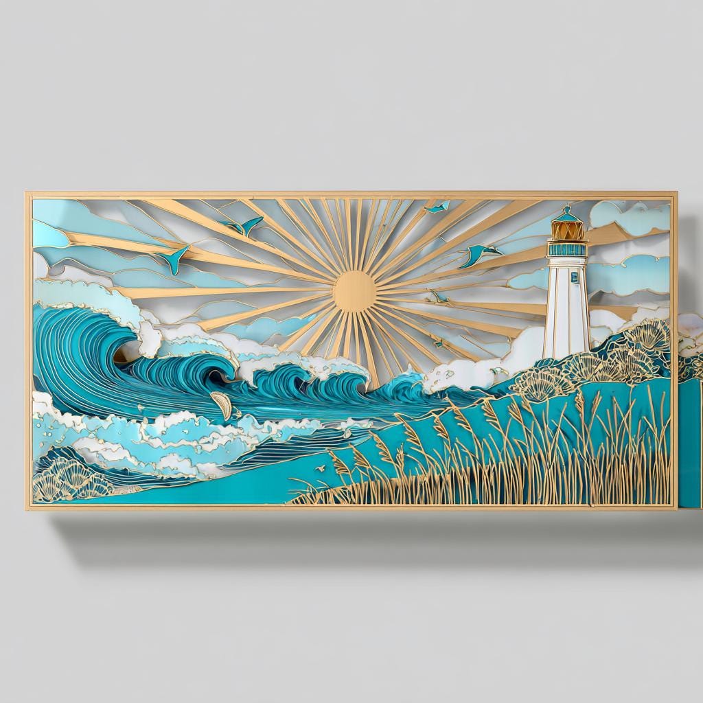 Ocean Lighthouse Metal Wall Art, Coastal Beach House Decor, UV Printed Aluminum Sign