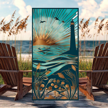 Ocean Lighthouse Metal Wall Art, Coastal Beach House Decor, UV Printed Aluminum Sign