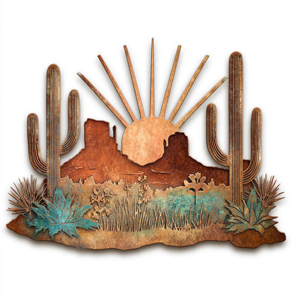 Southwestern Desert Metal Wall Art, Rustic Cactus, Western Landscape Decor, UV Printed Aluminum Sign
