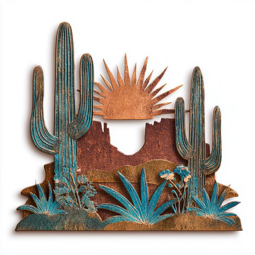 Southwestern Desert Metal Wall Art, Rustic Cactus, Western Landscape Decor, UV Printed Aluminum Sign