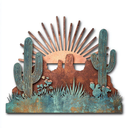Southwestern Desert Metal Wall Art, Rustic Cactus, Western Landscape Decor, UV Printed Aluminum Sign