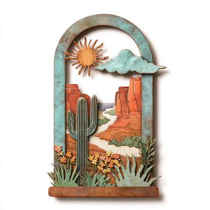 Southwestern Desert Metal Wall Art, Rustic Cactus, Western Landscape Decor, UV Printed Aluminum Sign