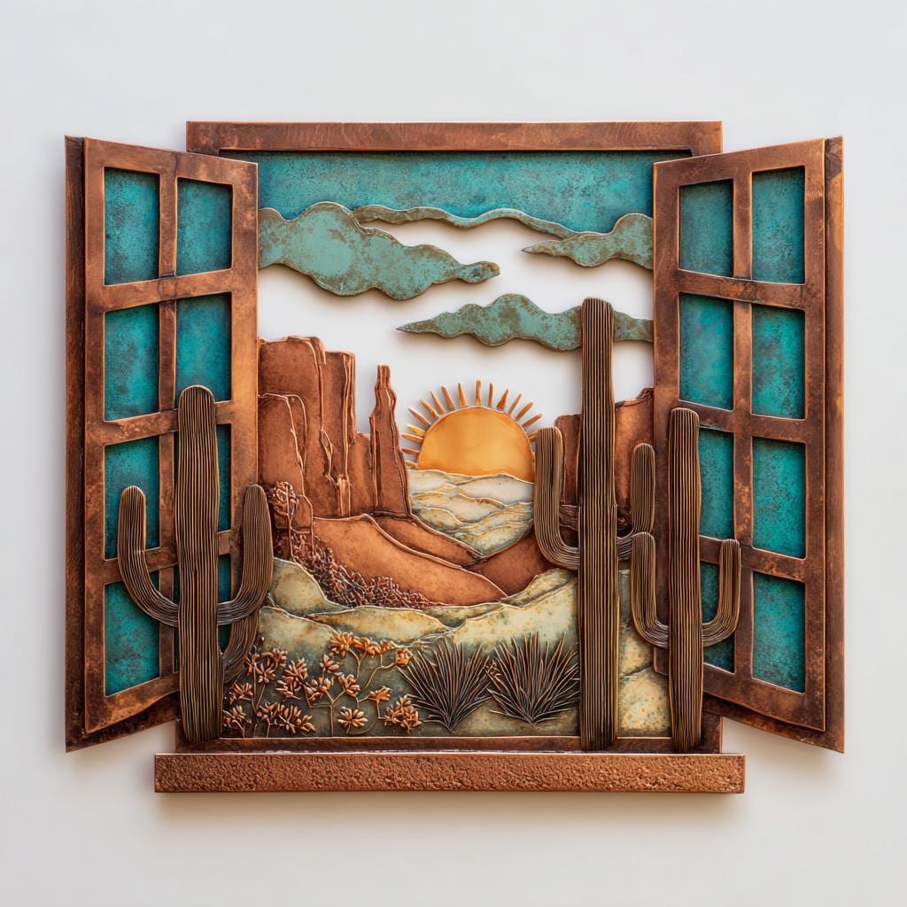 Southwestern Desert Metal Wall Art, Rustic Cactus, Western Landscape Decor, UV Printed Aluminum Sign