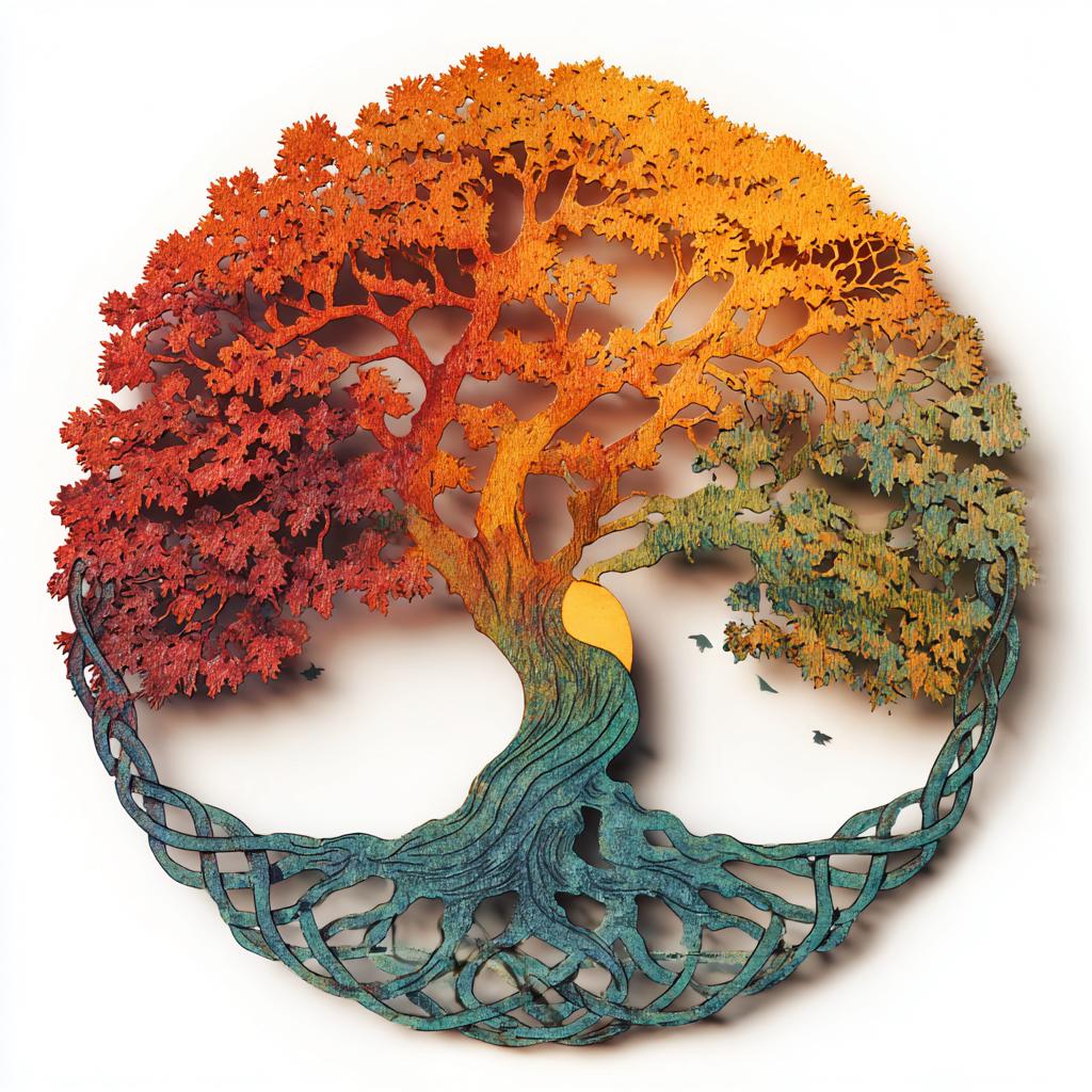 UV Printed Aluminum Four Seasons Tree of Life Metal Wall Art, Celtic Botanical Decor